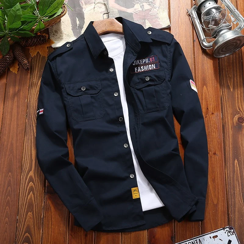 Herren Utility-Hemdjacke mit Brusttaschen, Schulterklappen und Badge-Applikationen Nord Taschen