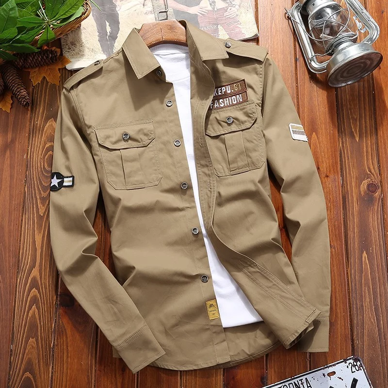Herren Utility-Hemdjacke mit Brusttaschen, Schulterklappen und Badge-Applikationen Nord Taschen
