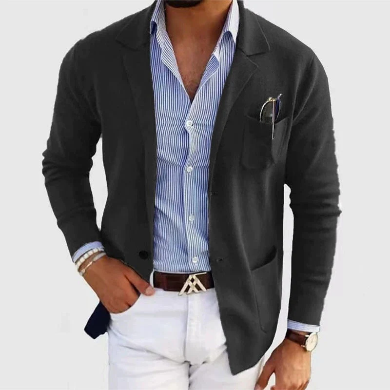 Herren lässiger Strickblazer mit praktischen Taschen und bequemer Passform
