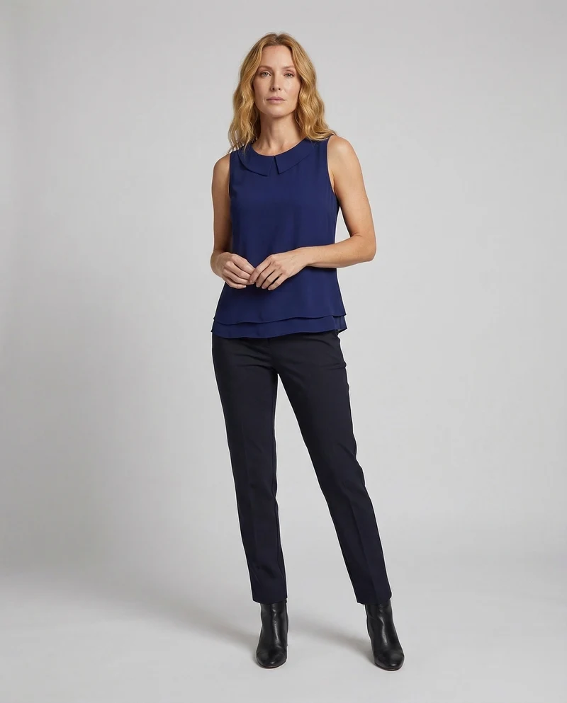 Damen Chiffonbluse Bubikragen Doppellagiger Saum