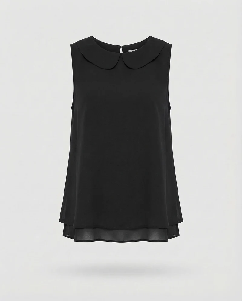 Damen Chiffonbluse Bubikragen Doppellagiger Saum