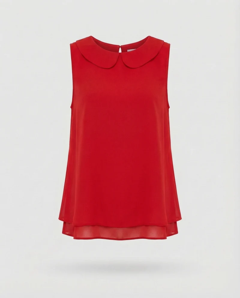 Damen Chiffonbluse Bubikragen Doppellagiger Saum