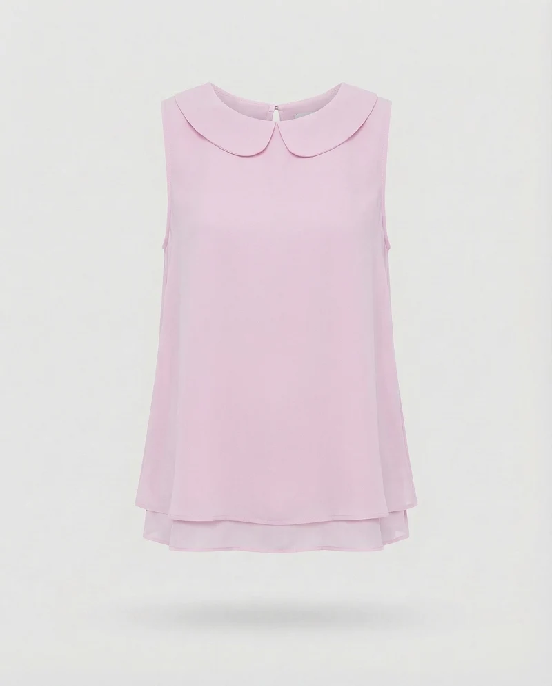 Damen Chiffonbluse Bubikragen Doppellagiger Saum