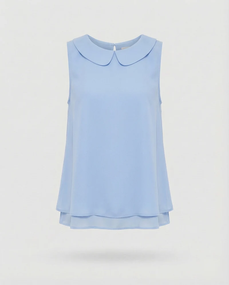 Damen Chiffonbluse Bubikragen Doppellagiger Saum