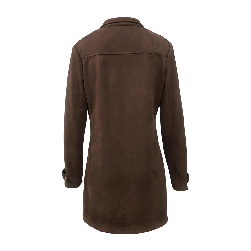 Damen Langjacke aus Veloursleder mit Utility-Taschen und verdecktem Reißverschluss Nord Taschen