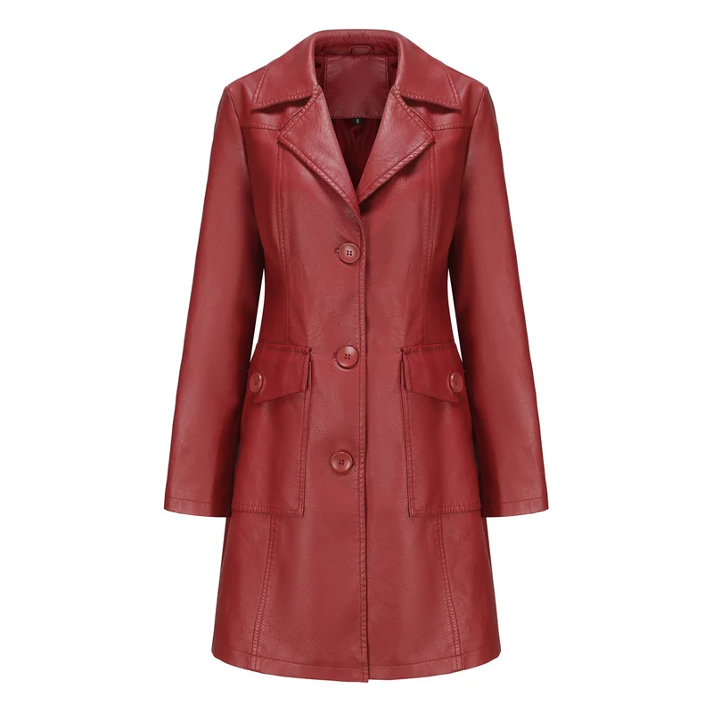 Damen modischer Kunstlederblazer mit praktischen Taschen