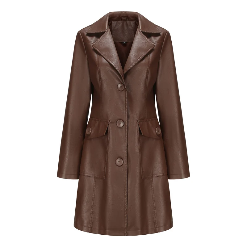 Damen modischer Kunstlederblazer mit praktischen Taschen