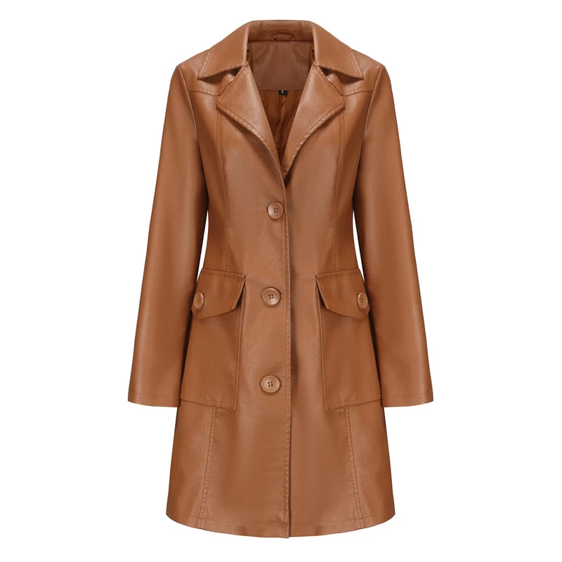 Damen modischer Kunstlederblazer mit praktischen Taschen