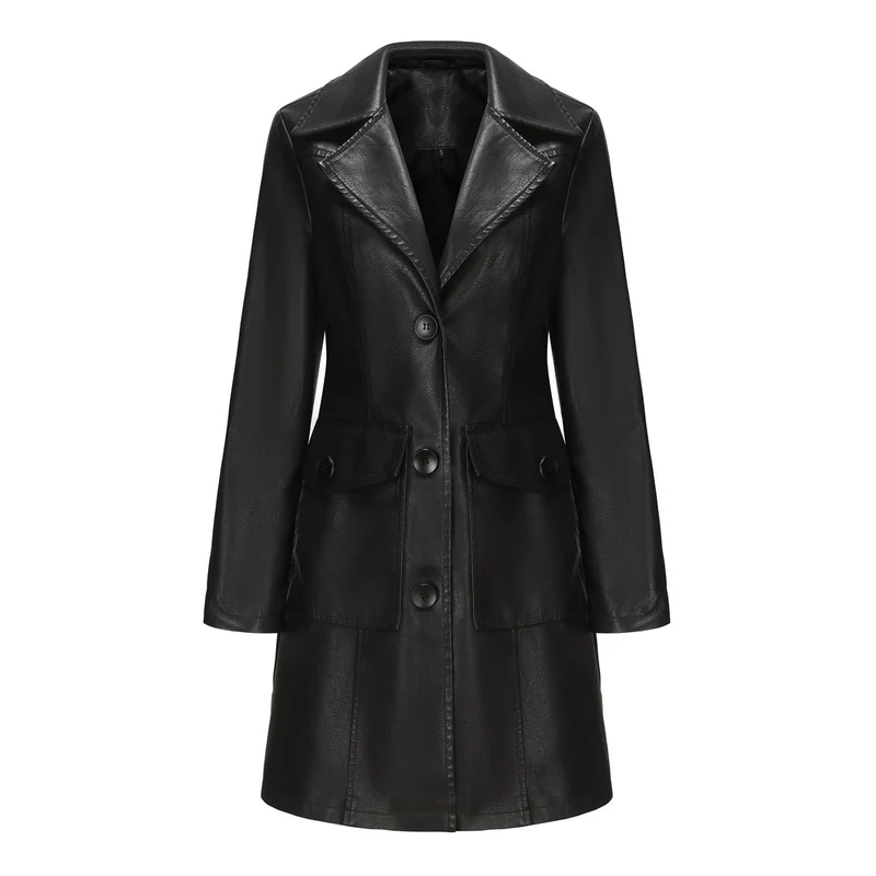 Damen modischer Kunstlederblazer mit praktischen Taschen