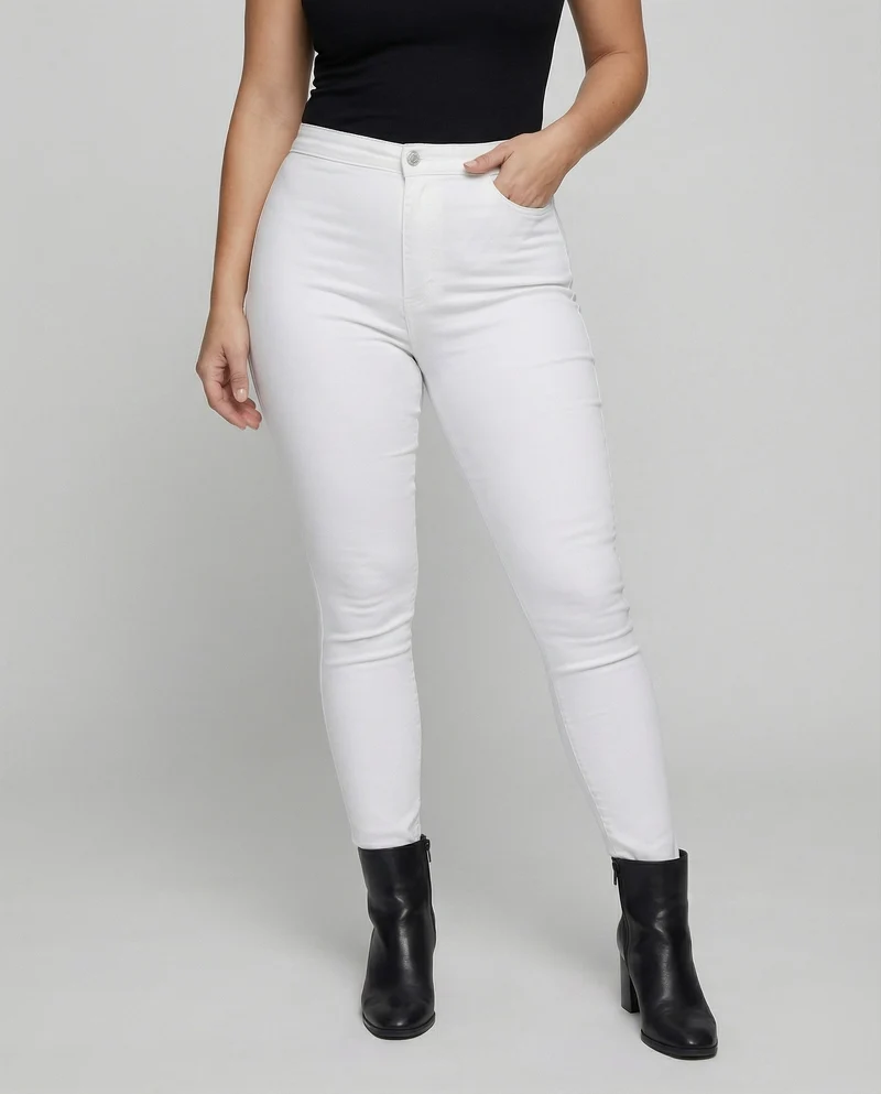 Damen nan hochgeschnittene Stretch-Jeanshose mit schmalem Beinverlauf, formendem Komfortbund und aufgesetzten Gesäßtaschen - Vittorelli