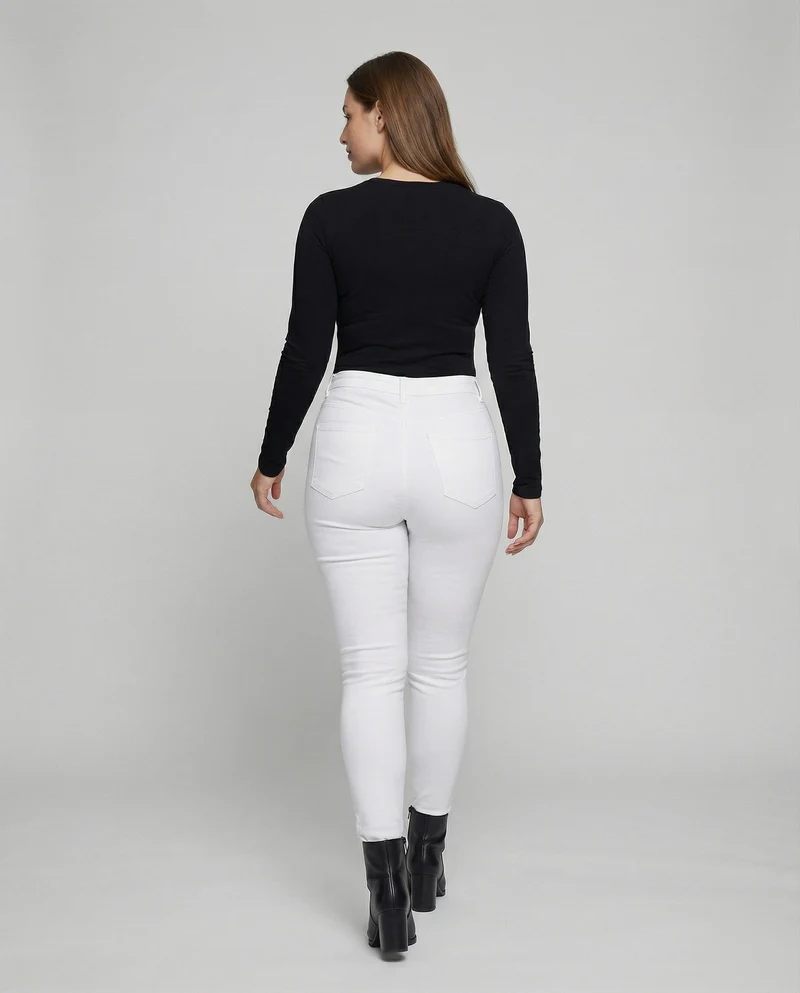 Damen nan hochgeschnittene Stretch-Jeanshose mit schmalem Beinverlauf, formendem Komfortbund und aufgesetzten Gesäßtaschen - Vittorelli