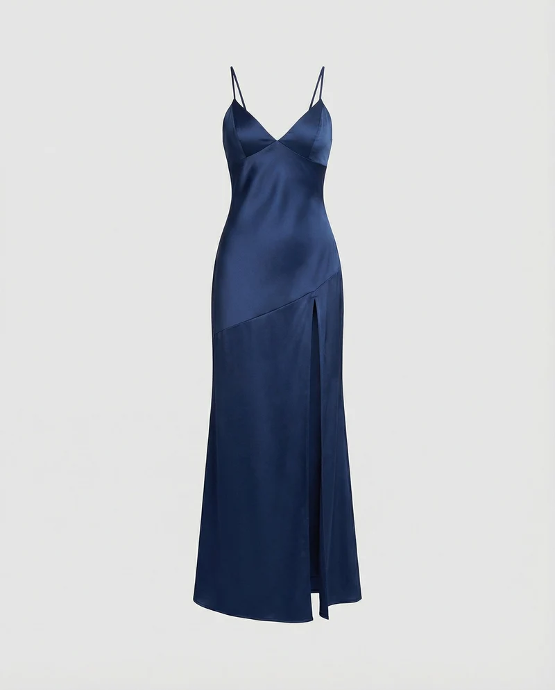 Damen Abendkleid Satin mit Schlitz