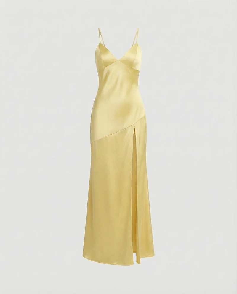 Damen Abendkleid Satin mit Schlitz