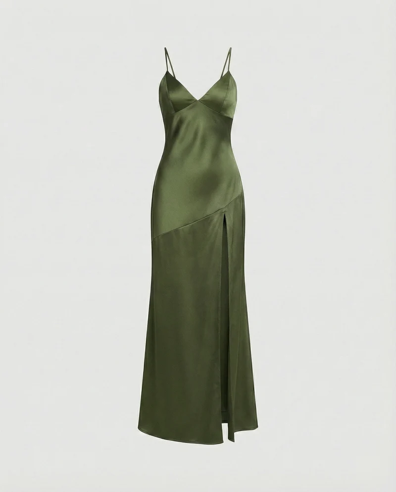 Damen Abendkleid Satin mit Schlitz