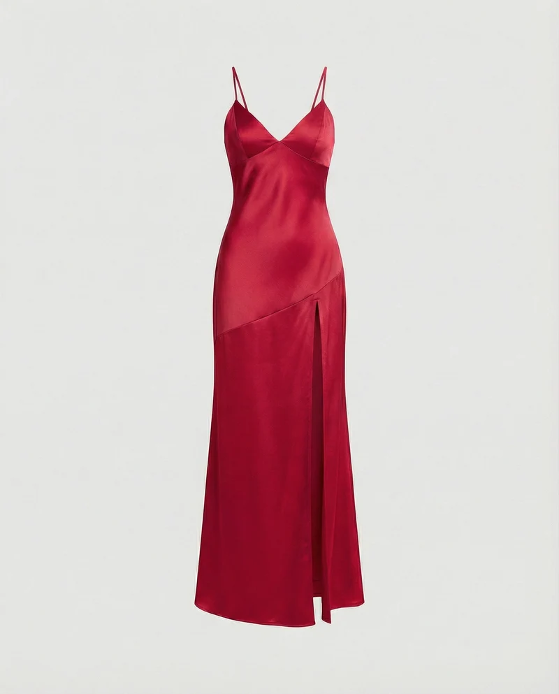 Damen Abendkleid Satin mit Schlitz