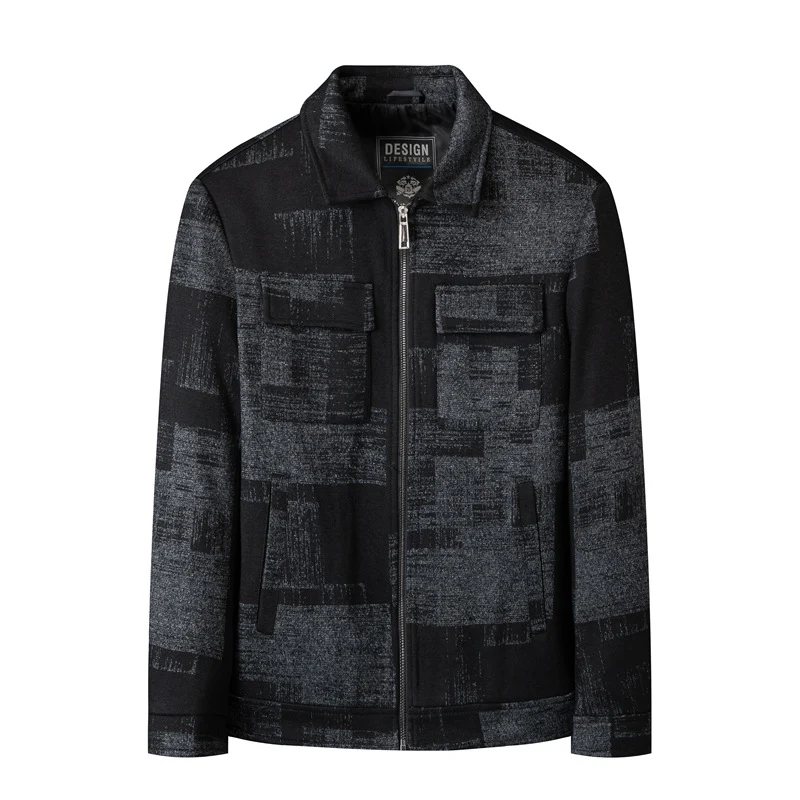 Herren Overshirt-Jacke im Hemdjackenstil mit grafischem Patchmuster und Reißverschluss Nord Taschen