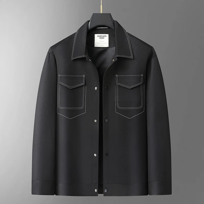 Herren Overshirt-Jacke aus glattem Kunstleder mit Brusttaschen und Druckknopfverschluss Nord Taschen