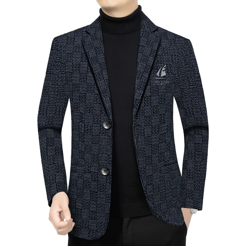 Herren Muster-Sakko im Feinstrick-Wollmix mit dezenter Logo-Stickerei Nord Taschen