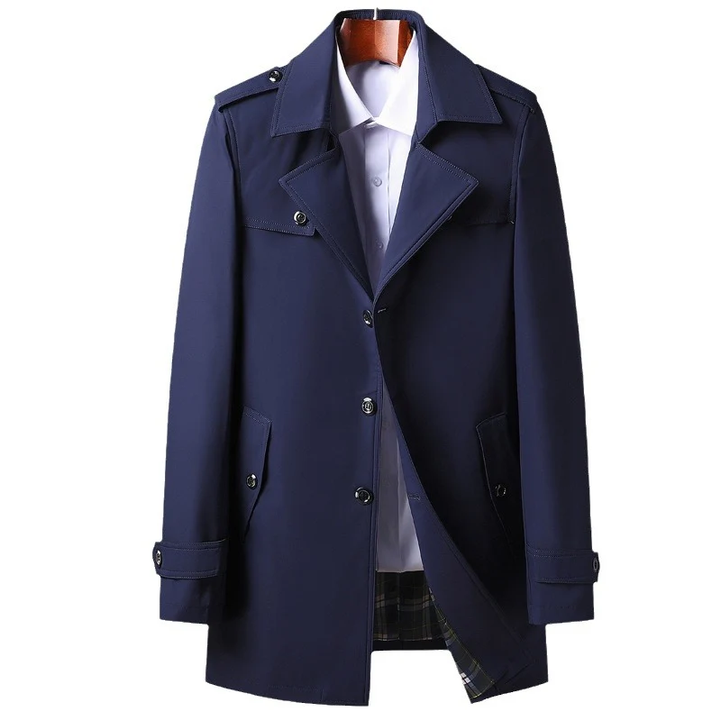 Herren Klassischer Kurztrenchcoat mit Hemdkragen, Schulterpatten und gefütterter Innenseite Nord Taschen