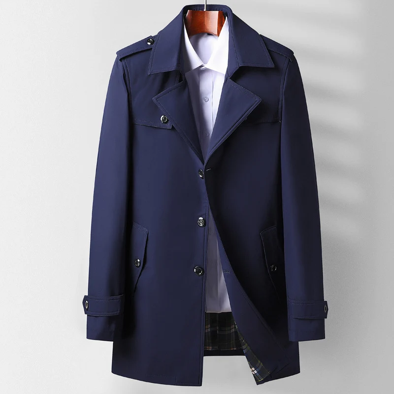 Herren Klassischer Kurztrenchcoat mit Hemdkragen, Schulterpatten und gefütterter Innenseite Nord Taschen