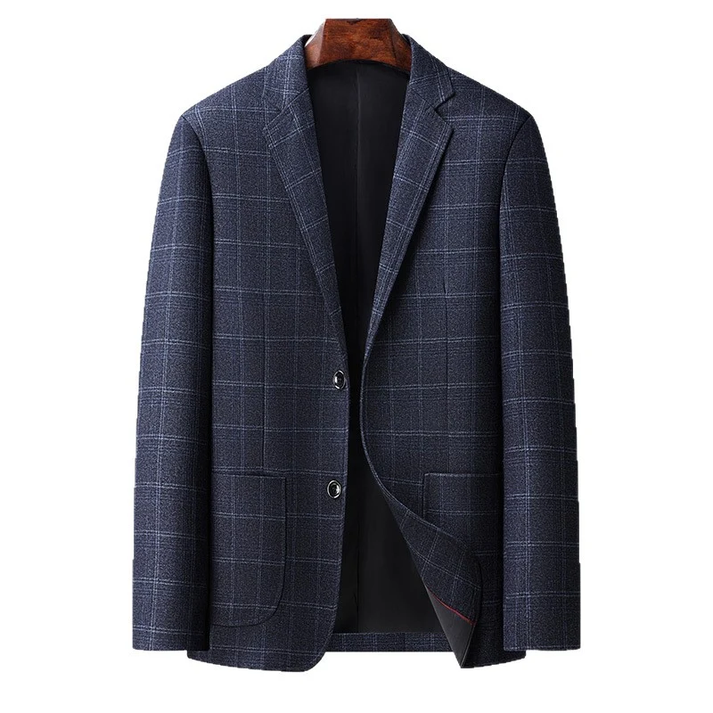 Herren Karierter Business-Blazer aus Wollmix mit leichtem Stretch und aufgesetzten Taschen Nord Taschen