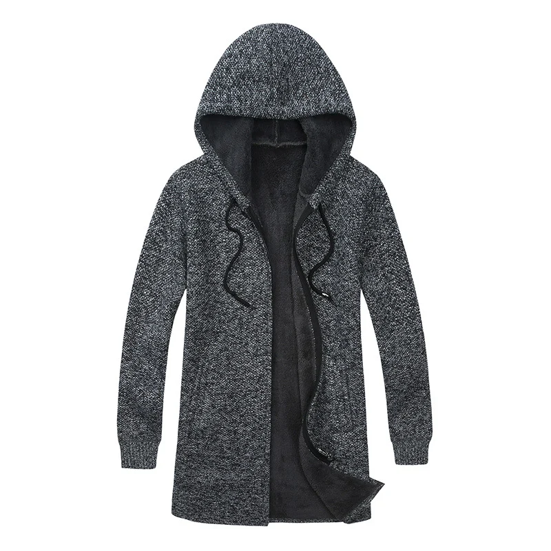 Herren Kapuzen-Strickmantel mit weichem Teddyfutter und offenem Schnitt Nord Taschen