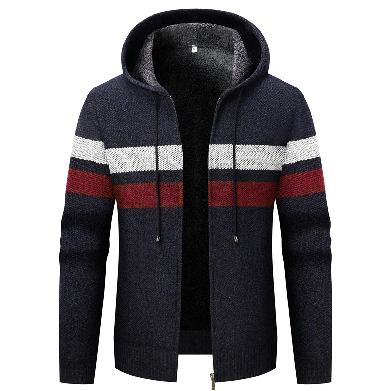 Herren Kapuzen-Strickjacke mit Fleece-Innenfutter und Reißverschluss Nord Taschen