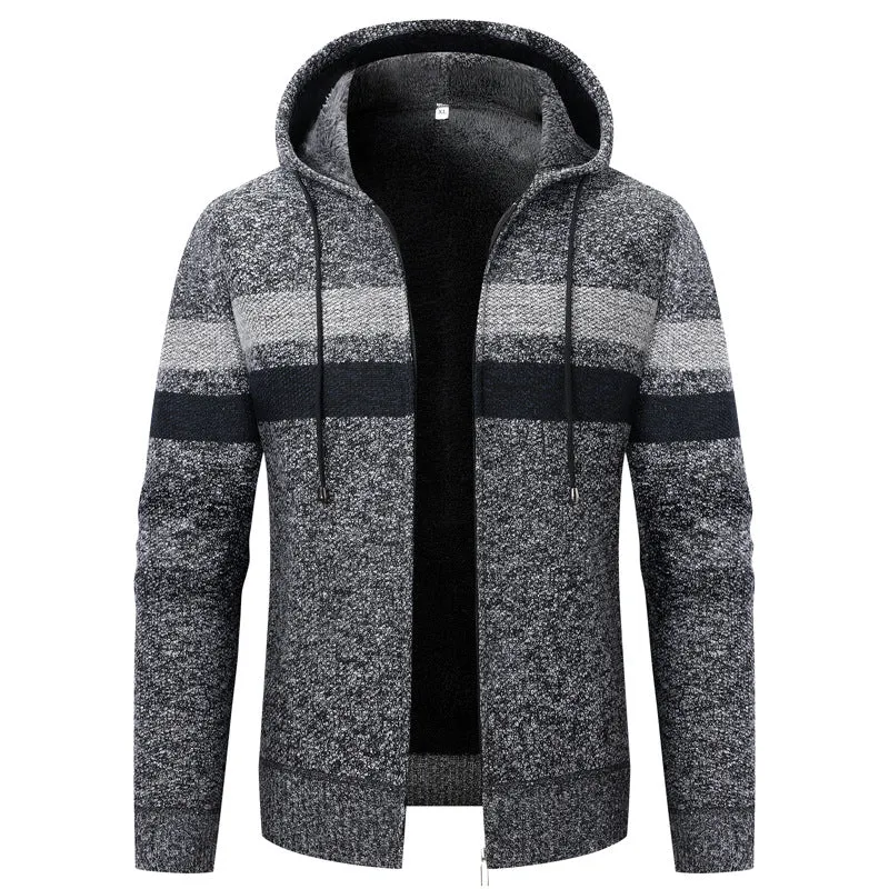 Herren Kapuzen-Strickjacke mit Fleece-Innenfutter und Reißverschluss Nord Taschen