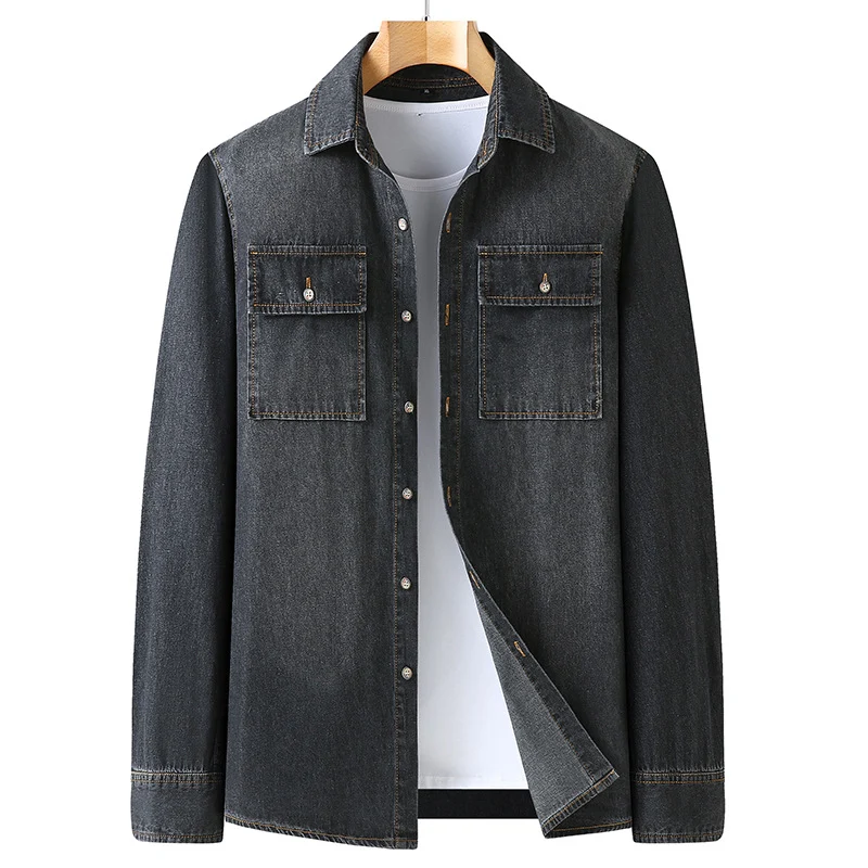 Herren Jeanshemd aus Baumwoll-Denim mit Kentkragen und aufgesetzten Brusttaschen Nord Taschen