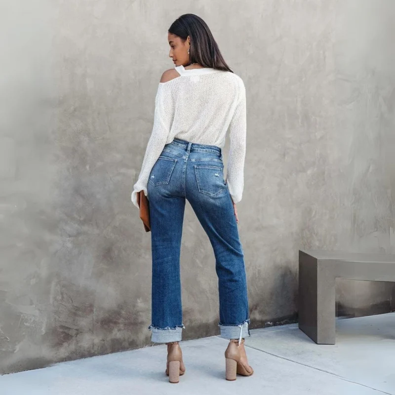 lässige gewaschene blaue Denim gerade lange Hose - Arvani