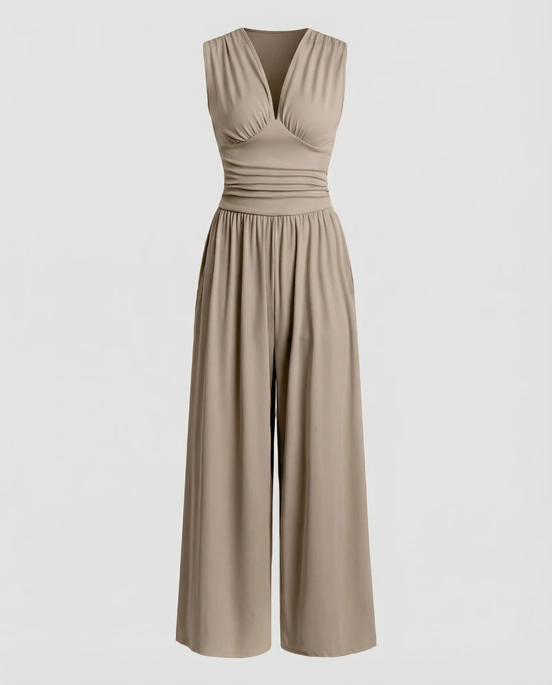Damen Jumpsuit mit schickem V-Ausschnitt und weitem Bein - Arvani