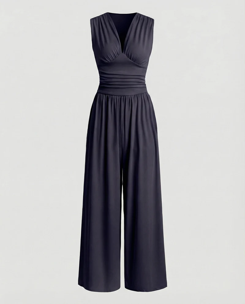 Damen Jumpsuit mit schickem V-Ausschnitt und weitem Bein - Arvani