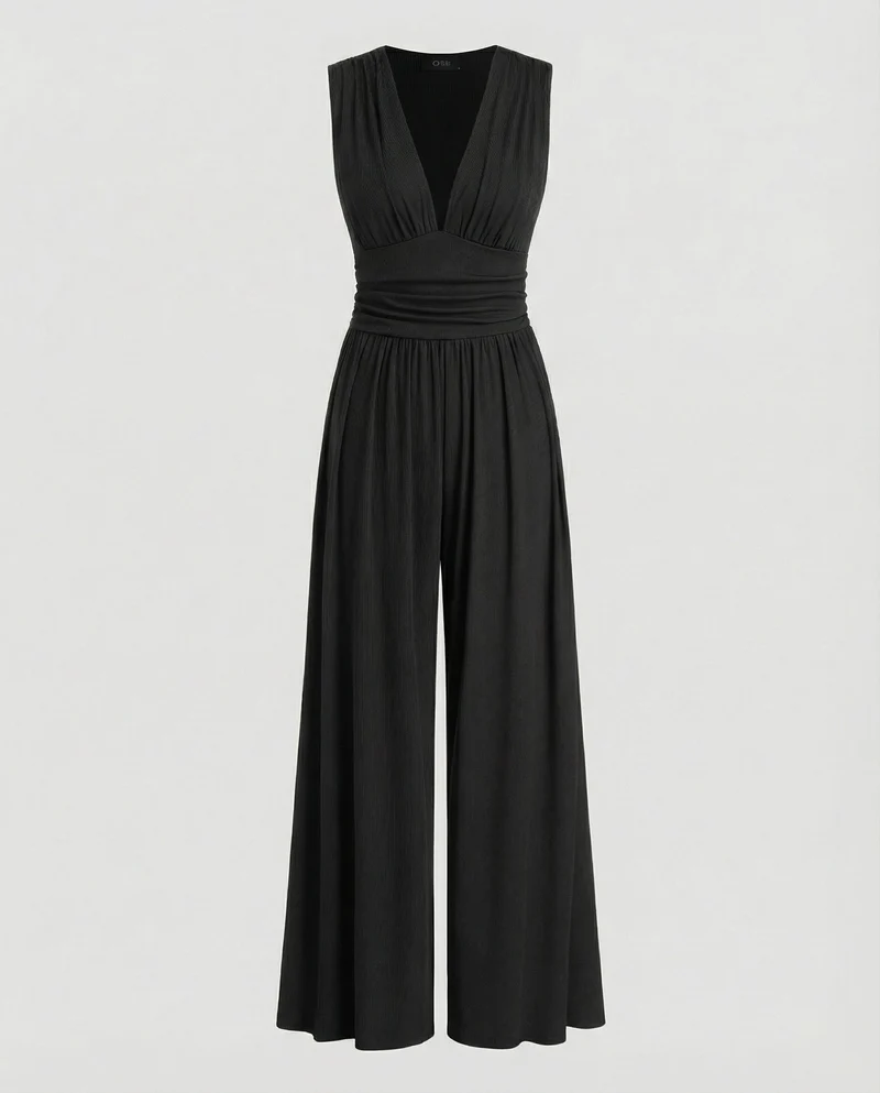Damen Jumpsuit mit schickem V-Ausschnitt und weitem Bein - Arvani