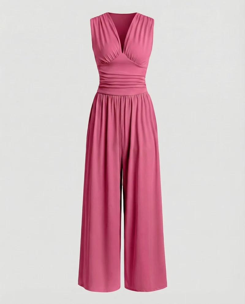Damen Jumpsuit mit schickem V-Ausschnitt und weitem Bein - Arvani