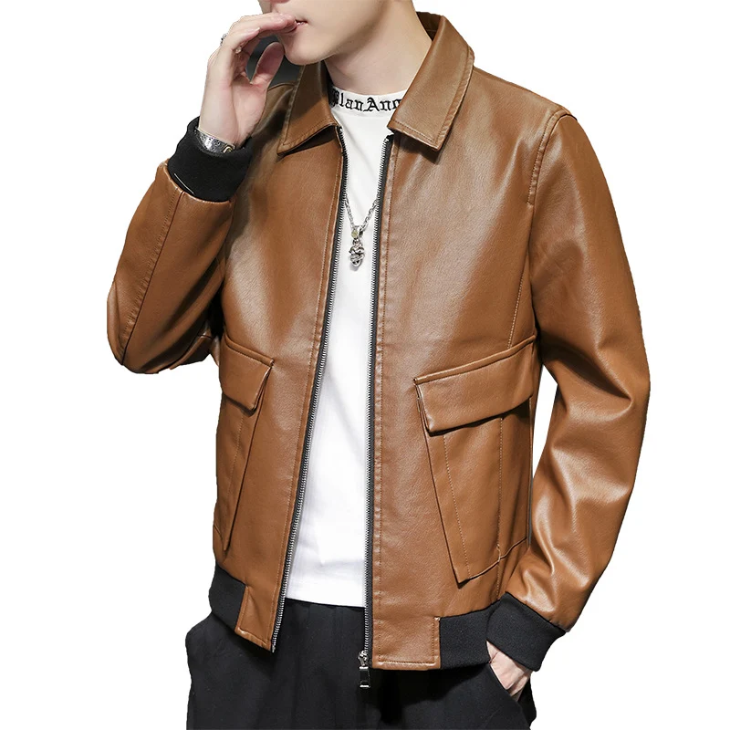 Herren Urbane Kunstleder‑Fliegerjacke mit Pattentaschen und geripptem Saum Nord Taschen