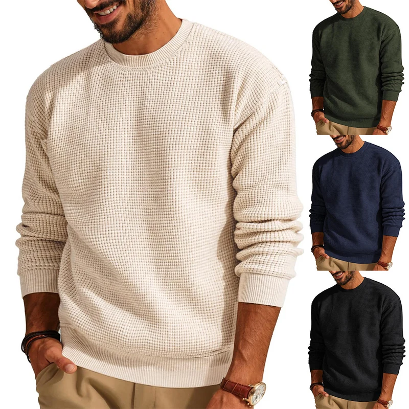 Herren Waffelstrick-Pullover mit Rundhalsausschnitt Nord Taschen