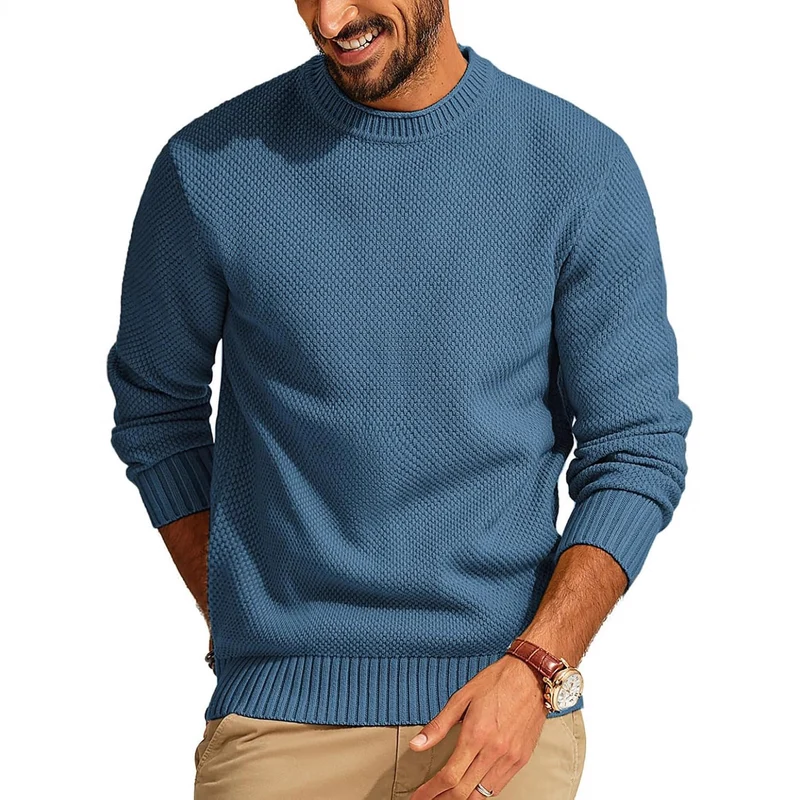 Herren Waffelstrick-Pullover mit Rundhalsausschnitt Nord Taschen