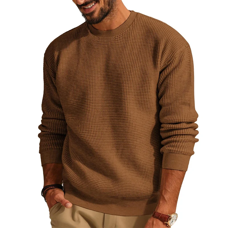 Herren Waffelstrick-Pullover mit Rundhalsausschnitt Nord Taschen