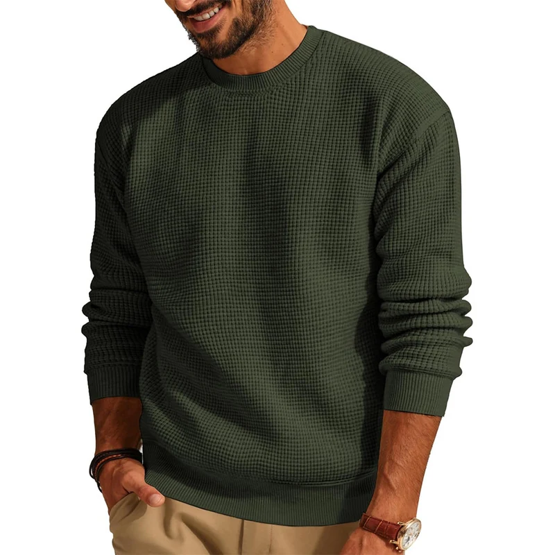 Herren Waffelstrick-Pullover mit Rundhalsausschnitt Nord Taschen