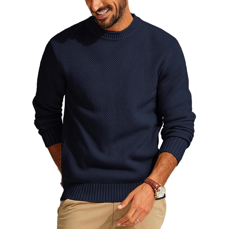 Herren Waffelstrick-Pullover mit Rundhalsausschnitt Nord Taschen