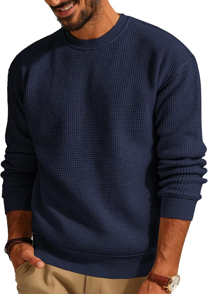 Herren Waffelstrick-Pullover mit Rundhalsausschnitt Nord Taschen