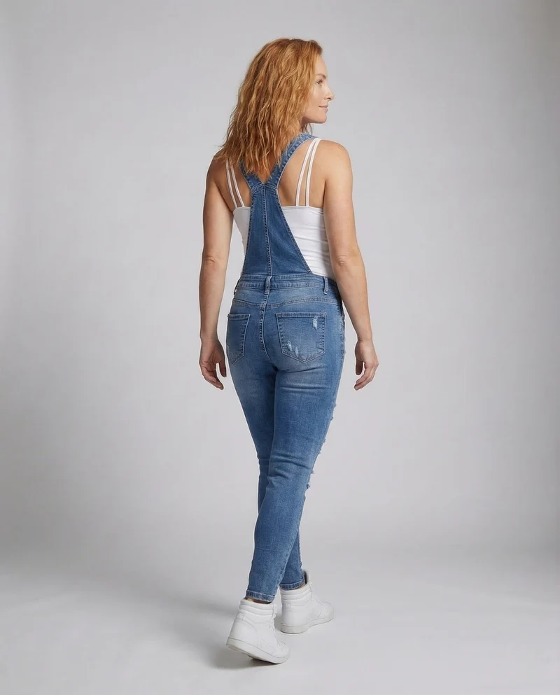 Damen Jeans Latzhose Figurbetont Röhrenform