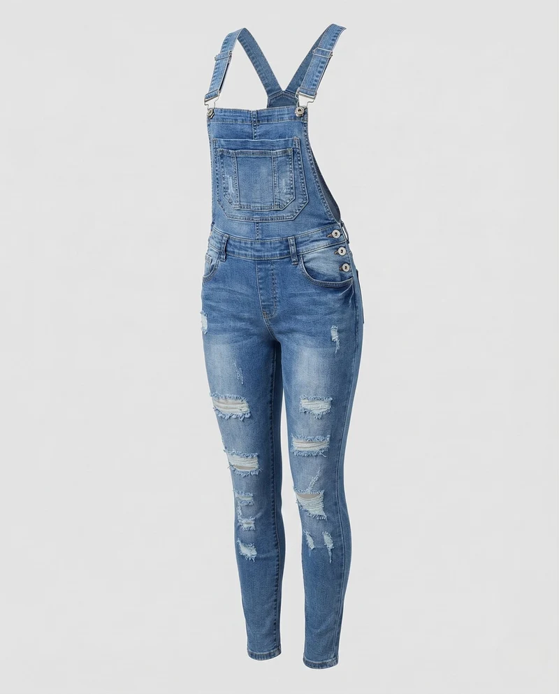 Damen Jeans Latzhose Figurbetont Röhrenform