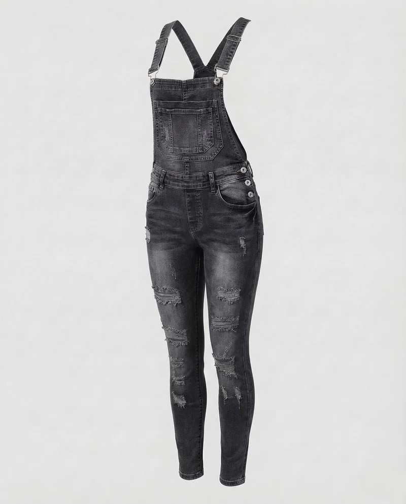 Damen Jeans Latzhose Figurbetont Röhrenform