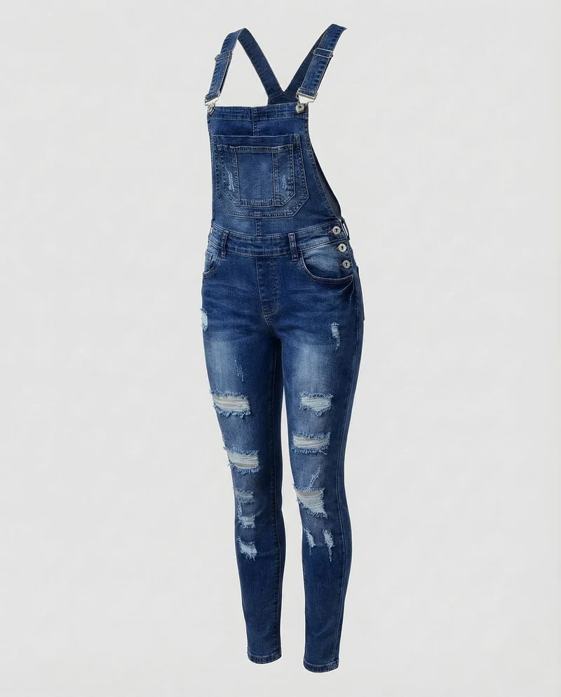 Damen Jeans Latzhose Figurbetont Röhrenform