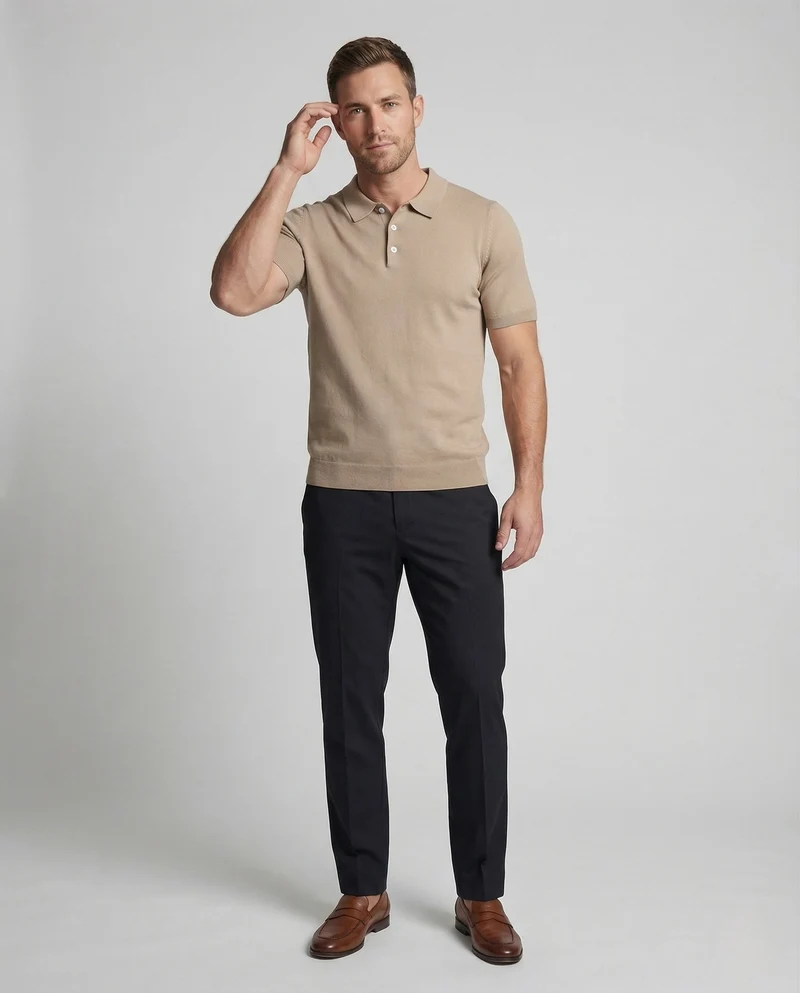 Herren Feinstrick Poloshirt mit Perlmuttknöpfen und Stretchkomfort