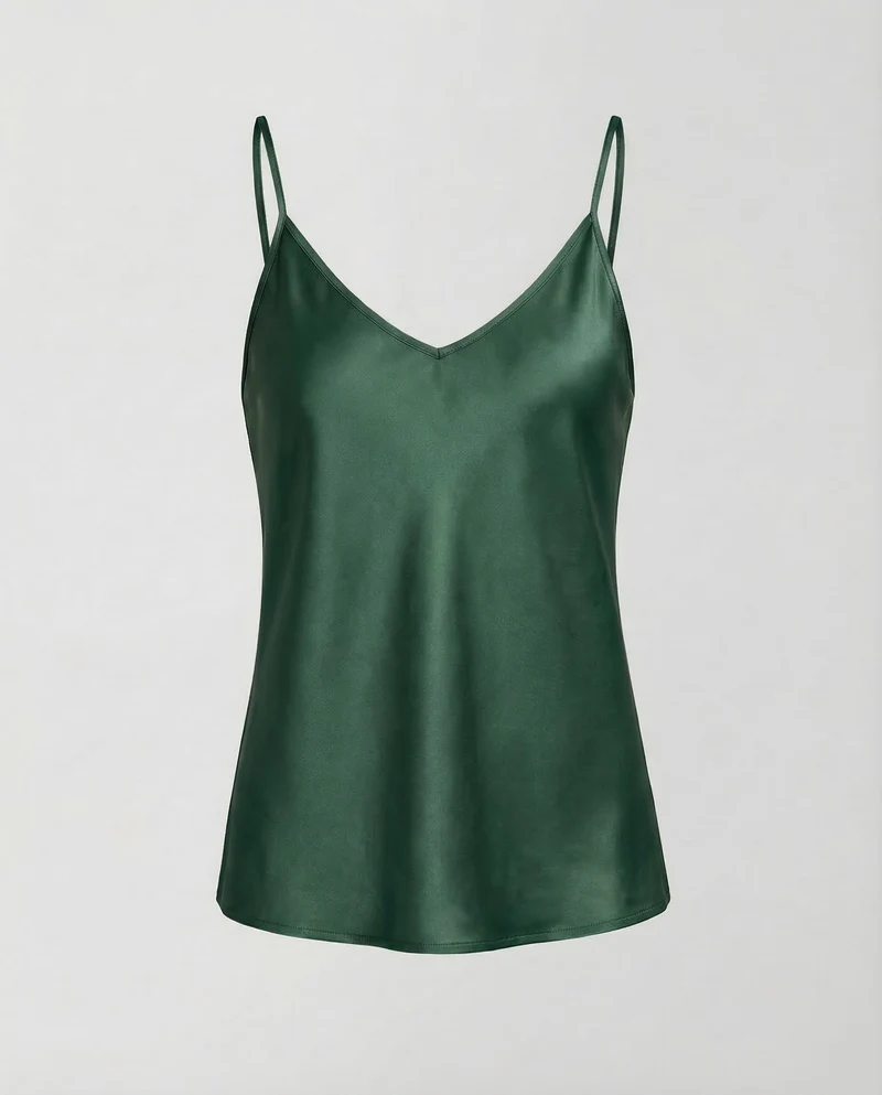 Damen Satin Top V Ausschnitt