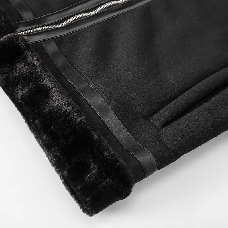 Herren Fliegerjacke mit Lammfellfutter und Kunstlederapplikationen Nord Taschen
