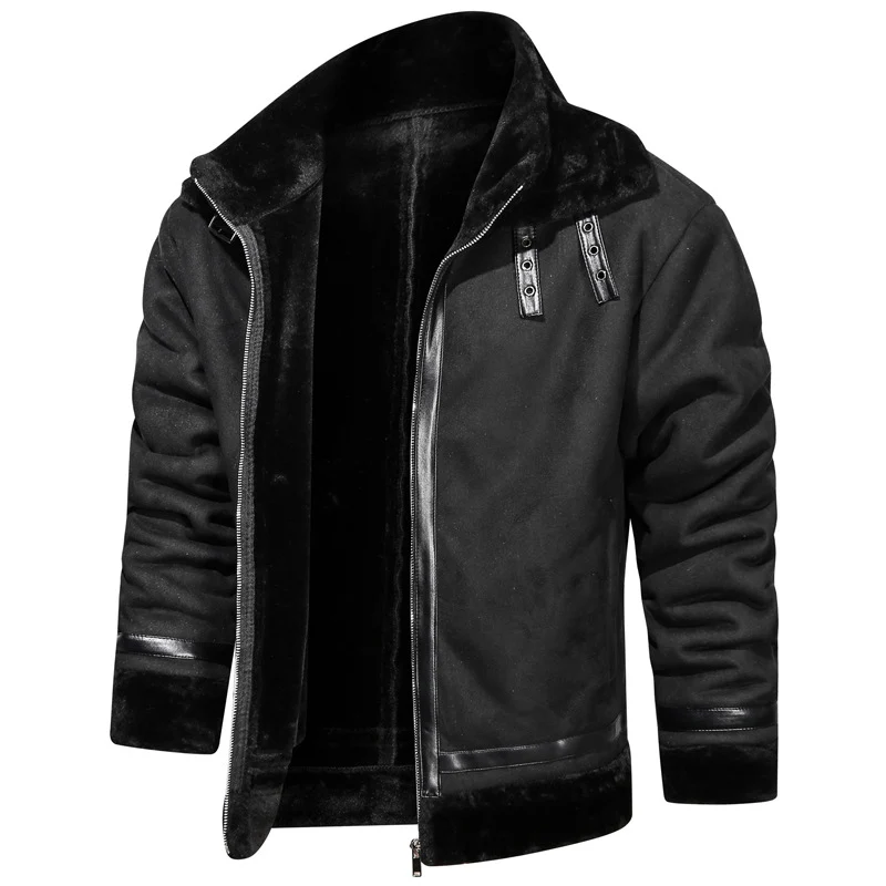 Herren Fliegerjacke mit Lammfellfutter und Kunstlederapplikationen Nord Taschen