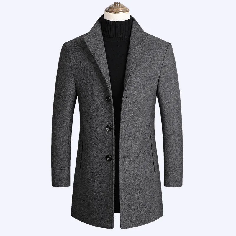 Herren Moderner taillierter Wollmix-Übermantel mit schlanker Silhouette und dreiknopfiger Front Nord Taschen